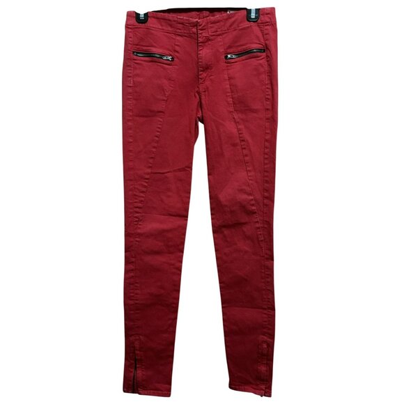 Rag & Bone Womens Red Ankle Zip Skinny Jeans Front Zip Pockets Stretch Sz 27 - Picture 1 of 10